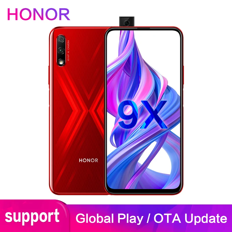 Honor 9X Поддержка Google Play 4 Гб 64 1080x2340P 6 59 дюймов FHD полный экран 48MP камеры 4000 мАч