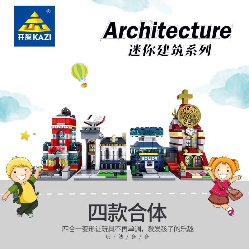 

Architecture Mini Street View Building Blocks police Headquarters Library Model DIY Mini Bricks Fun Toys for children blocks
