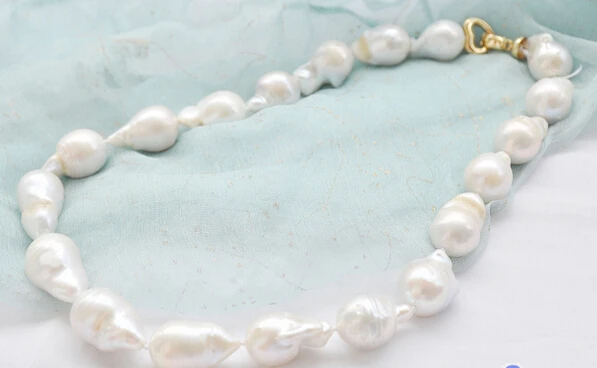 Jew2684 17" white baroque teardrop KESHI REBORN PEARL NECKLACE(A0329