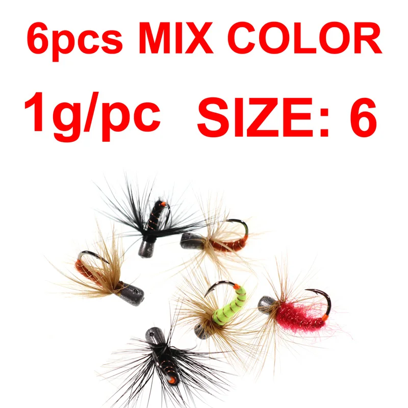 6pcs size 6 Wifreo, 6 шт., Утяжеленный рыболовный червь, махалки зимняя рыбалка, 1 г, 0,7 г, 0,5 г, 0,3 г, зимний рыболовный мормыски, безмотылки мормышки крючок - Цвет: 6pcs size 6