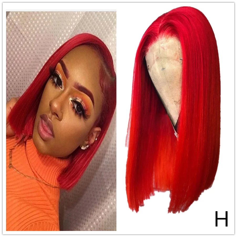 

Roselover Red Wig Colored Human Hair Wigs 13*6 Lace Front Human Hair Wigs Remy Brazilian BOB Wig Deep Parting Pre Plucked
