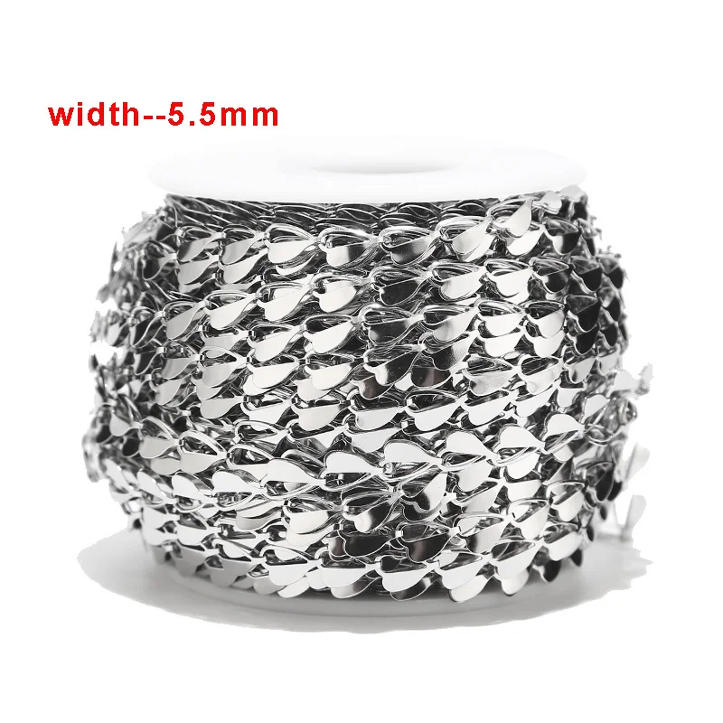 2Meter 5.5mm Width Stainless Steel Hearth Link Chain Silver Chains for Necklace Bracelet Anklet DIY Jewelry Making Supplies | Украшения и