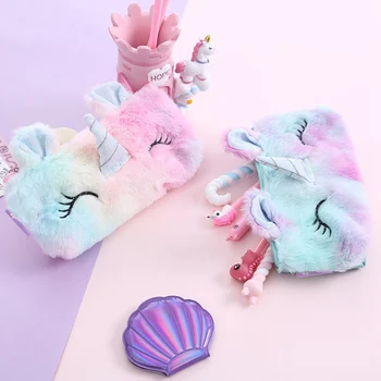

Cute Fur Unicorn Makeup Brush Bags Women Embroidery Cosmetic Bag Student Pencil Case Pen Organizer Bag School Stationery