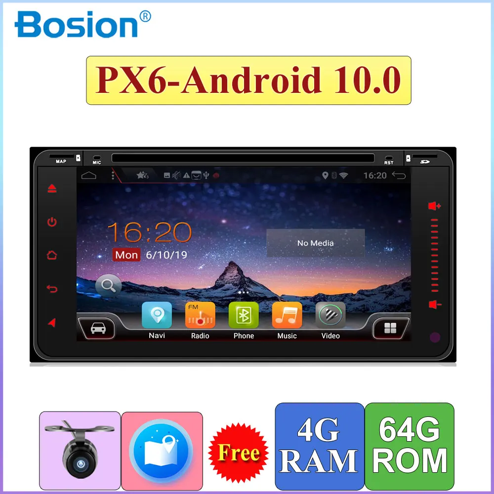 Автомагнитола 2 Din с GPS Android 10 для Toyota Hilux Vios Old Camry Rav4 Prado 200*100 мм 4 Гб + 64 ГБ Wi-Fi BT DVD