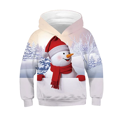 Рождественский свитер с капюшоном для мальчиков и девочек с объемным рисунком; Рождественская елка; Санта-Клаус; Детское пальто; одежда для детей - Цвет: TZ181-White
