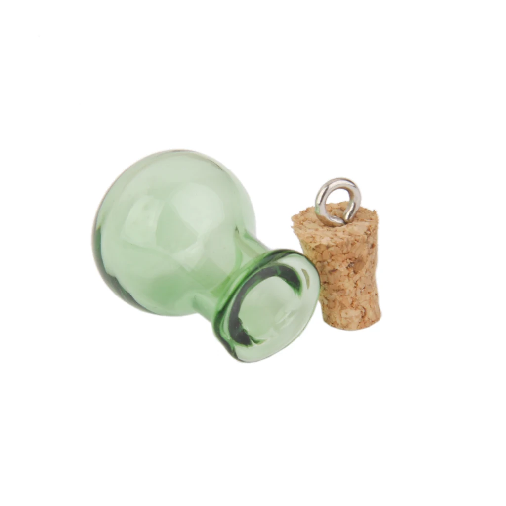 10 Glass Cork Flat Base Jars Vial Wishing Bottle w/ Loop DIY Pendants Green Fashion Lucky Decorations