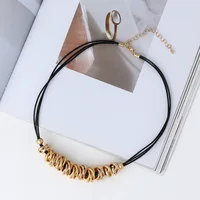 Amorcome Trendy Black Leather Choker Neck Chokers Necklace for Women Irregular Twisted Metal Pendant Necklaces Goth Accessories