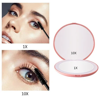 

Accessories 10x HD Magnifier LED Makeup Mirror Details Battery Operated Foldable Small With Light Round Bright Travel Clear