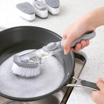 

Automatic Liquid Dispenser Cleaning Brush Kitchen Double Use Cleaning Brush Scrubber Dish Wash Sponge Kitchen Pot Cleaner Tools