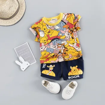 

Baby girl bear pattern baby summer cotton short-sleeved shorts two-piece boy clothes cartoon printing casual sports baby suit