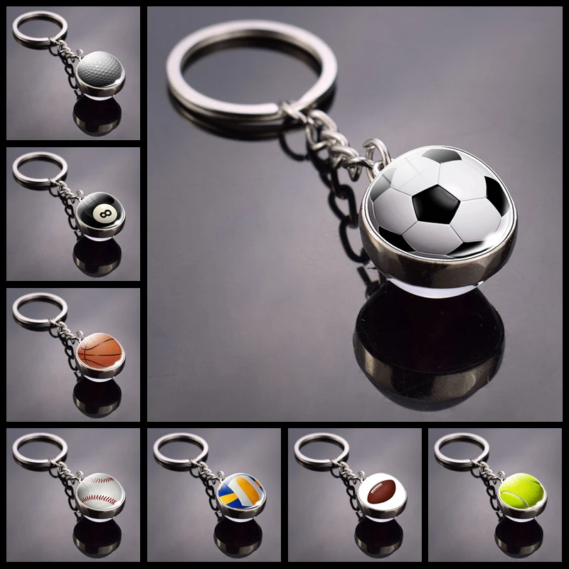 Soccer Basketball Crystal Keychain Sport Double Sided Glass Ball Key Holder Ring for Sports Team Men Women Rings Gift | Украшения и