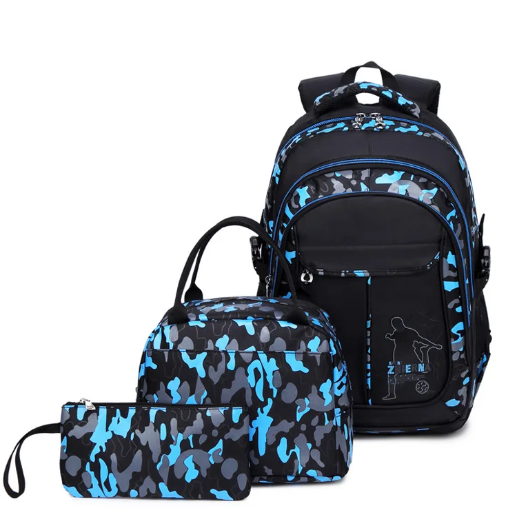 

The New Three-piece Lunch Backpack High School Student Bag, Camouflage Printed Backpack.