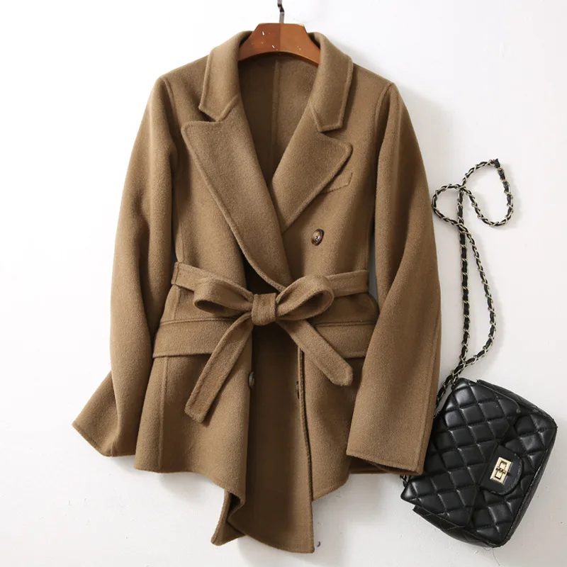 Свободное двустороннее кашемировое пальто, шерстяное длинное женское зимнее Свободное пальто, костюм-платье