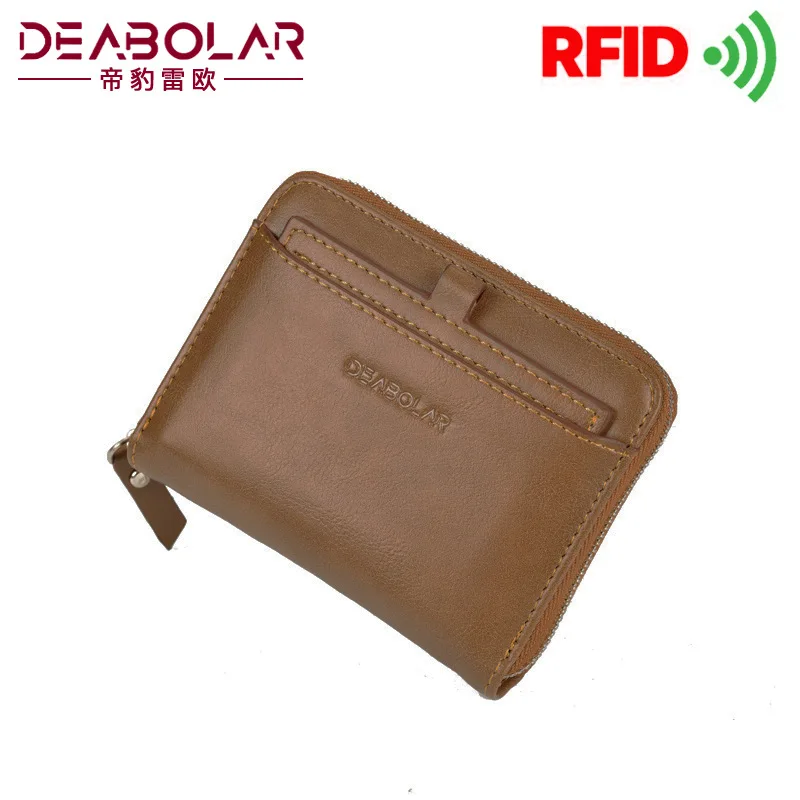 

Men's Wallet RFID Blocking Anti-theft Brush Coin Purse Card Case Short Vertical Chain Leather Wallets for Women