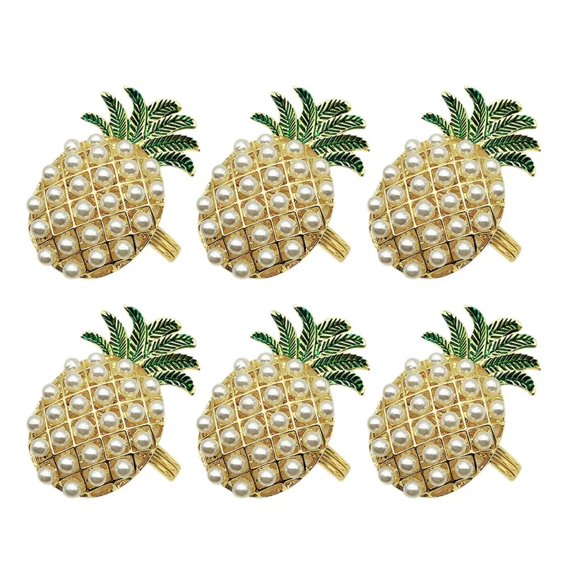 NHBR-6Pcs, милые кольца для салфеток в форме ананаса, жемчужный блестящий золотой браслет на крестины, металлический свадебный подарок, вечерние принадлежности