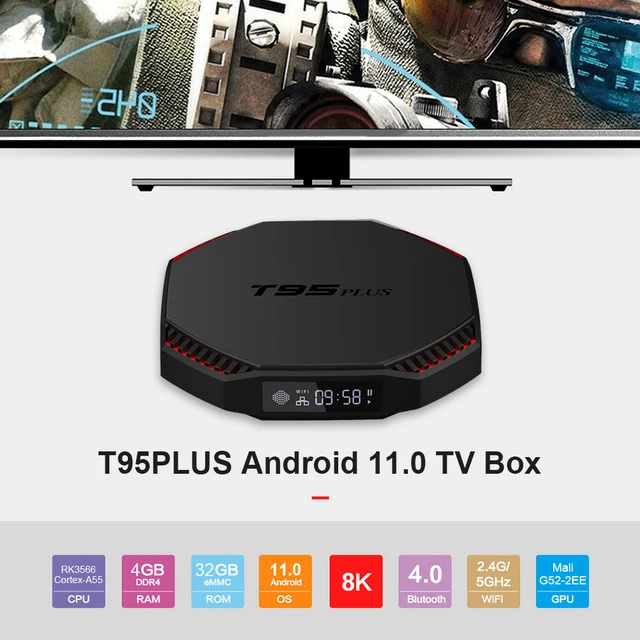 $63.76 T95PLUS RK3566 Quad-Core Android 11.0  4.0 WiFi TV HDR10 Display Smart Set Top Box WiFi  1000M LAN USB 3.0 4K HD Set Top Box