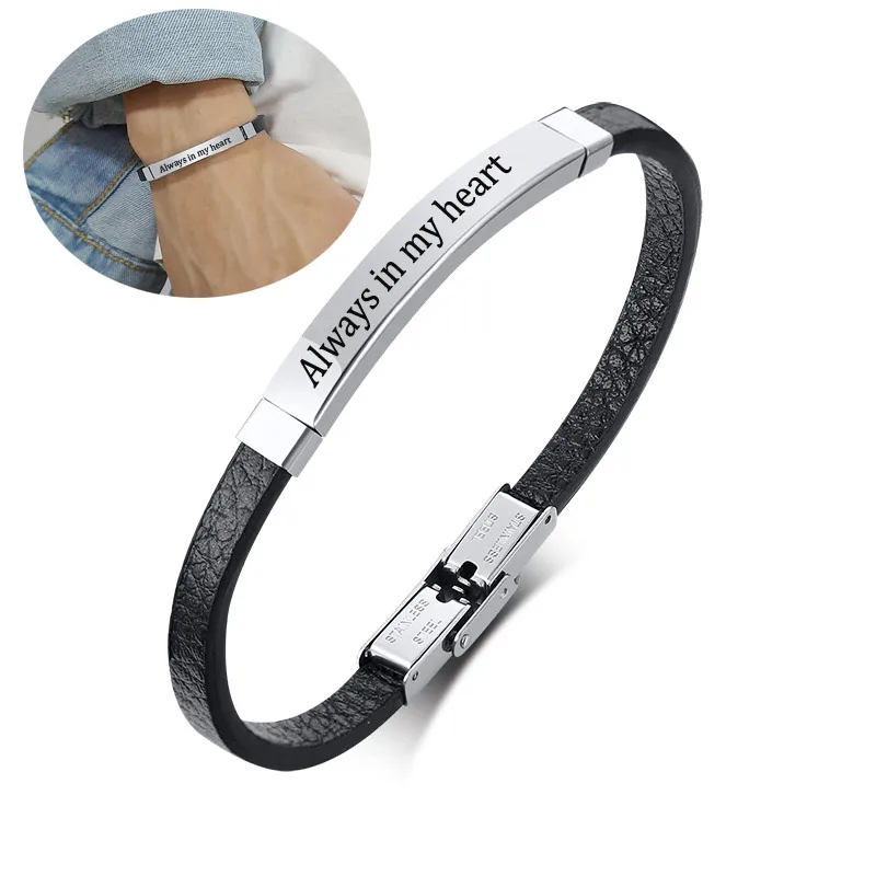 Simple Engraving ID Men Bracelet For Classic Male Leather Stainless Steel Bracelet Unique Unisex Custom Gift simple affordable switch brake pedal switch m12 x 1 5 male