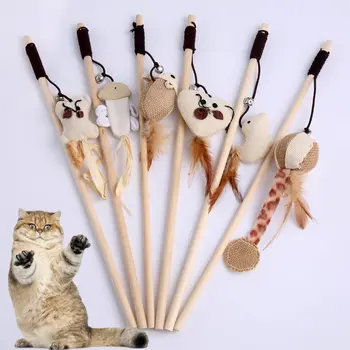 

Pet Cat Kitten Supplies Toys Wooden Stick Multi Shape Braid Interactive With Mini Bell TP899
