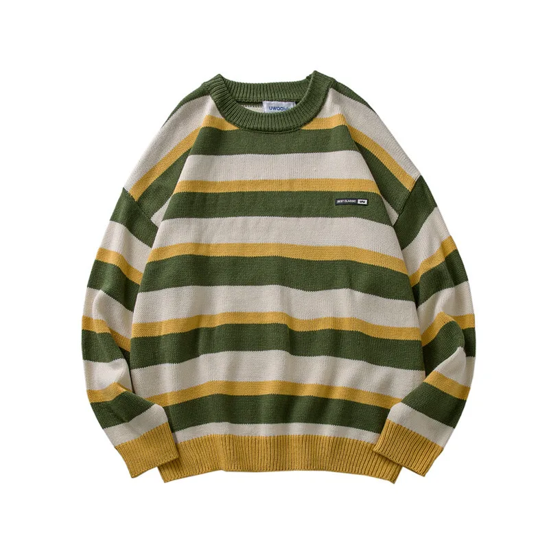 UYUK Autumn New Casual Loose Korean Version Of The Trend Of Street Stripe Stitching Knitted Men's Sweater Clothes Homme UYUK Autumn New Casual Loose Korean Version Of The Trend Of Street Stripe Stitching Knitted Men's Sweater Clothes Homme