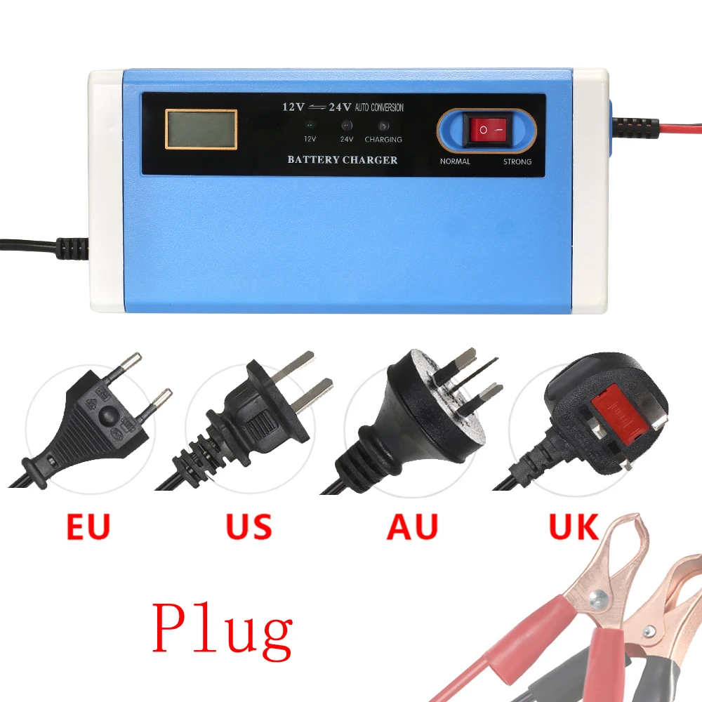 

12V 24V 10A Car Battery Charger Power Charging Intelligent Repair Type Automatic 3 Stages LCD Dry Wet Lead Acid Batteries 100AH