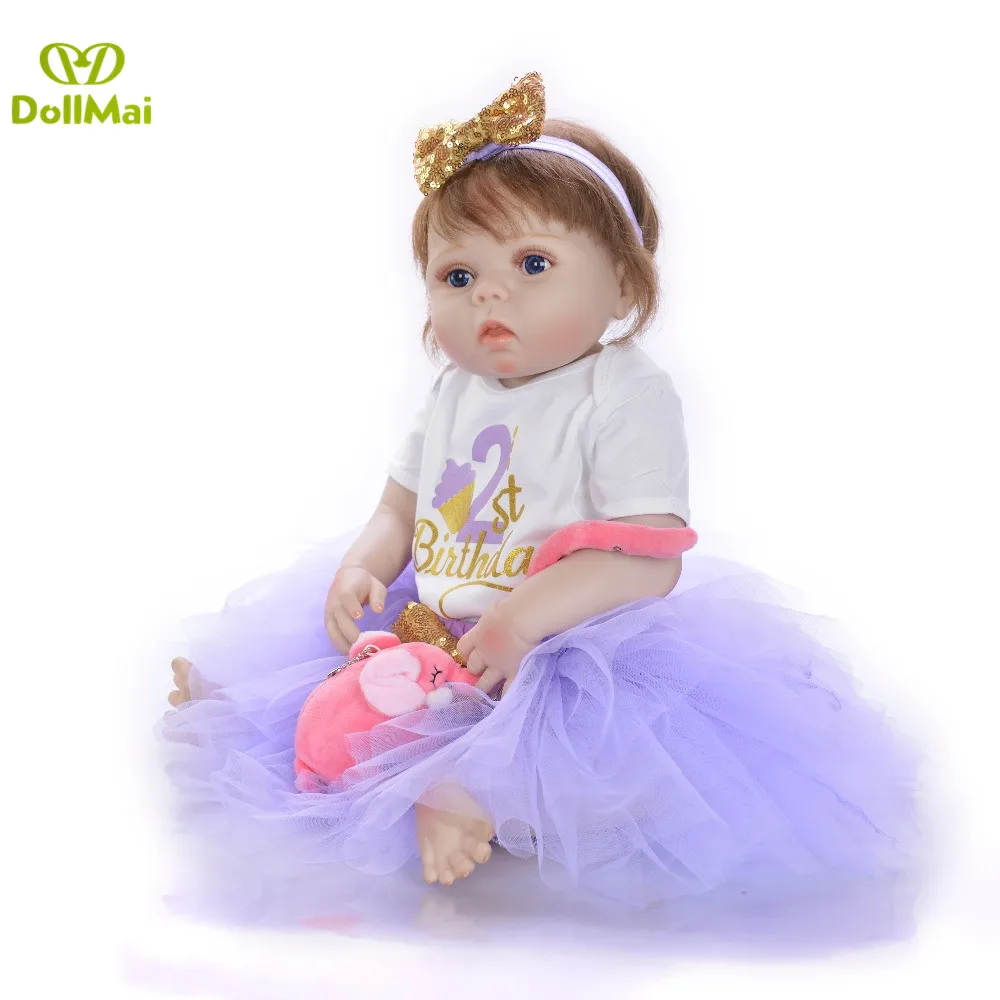DollMai 57 см Новорожденный bebe кукла для новорожденных, для девочек всего тела мягкий силиконовый реалистичные куклы игрушки для ванной водонепроницаемый Анатомически правильная
