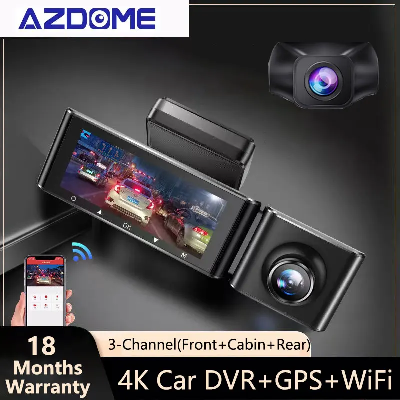 AZDOME M550 3 Channel Dash Cam Front Inside Rear Three Way Car DVR 4K+1080P Dual With GPS WiFi IR Night Vision 32G | Автомобили и