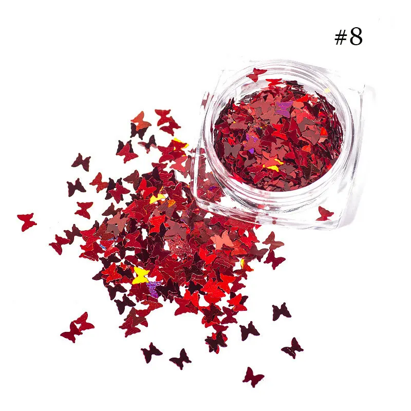 12 farben Laser Schmetterling Glitter Shiny Lip Gloss Glitzernde DIY Decor Schmetterlinge Laser Flakes Lipgloss Basis Mischen Dekorationen 3g – Detail 8
