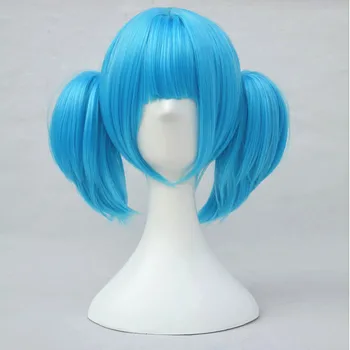 

Game Sally Face blue wig women Sallyface Cosplay Wig 2 Short Clip Ponytails Blue Hair costumes with free haircap