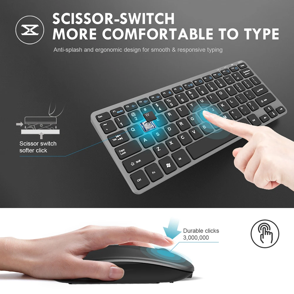 

Wireless Keyboard and Mouse Rechargeable bluetooth 2.4G Wireless Keyboard With Mouse Noiseless Ergonomic Keyboard For Macbook PC