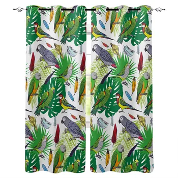 

Banana Leaf And Parrot Pattern Window Curtains Polyester Fabric Living Room Curtain Home Decor