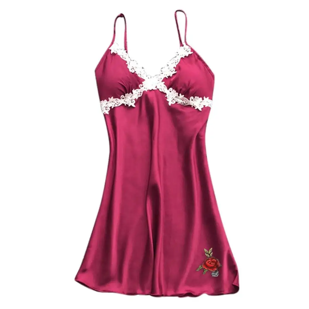 Женское нижнее белье Babydoll Красное Кружевное шелковое атласное платье с вышивкой розы сексуальная ночная рубашка-пеньюар ночное белье N4