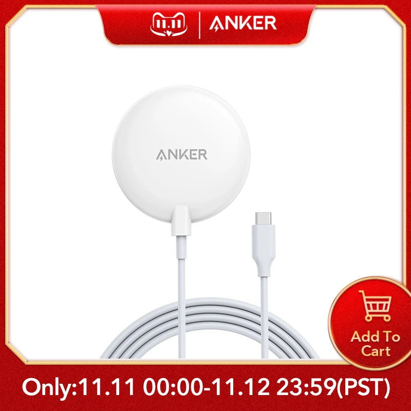  Anker магнитное Беспроводное зарядное устройство для iPhone 13, 5 футов встроенный USB-C кабель, PowerWave Магнитный Pad Lite для iPhone 12 серии 