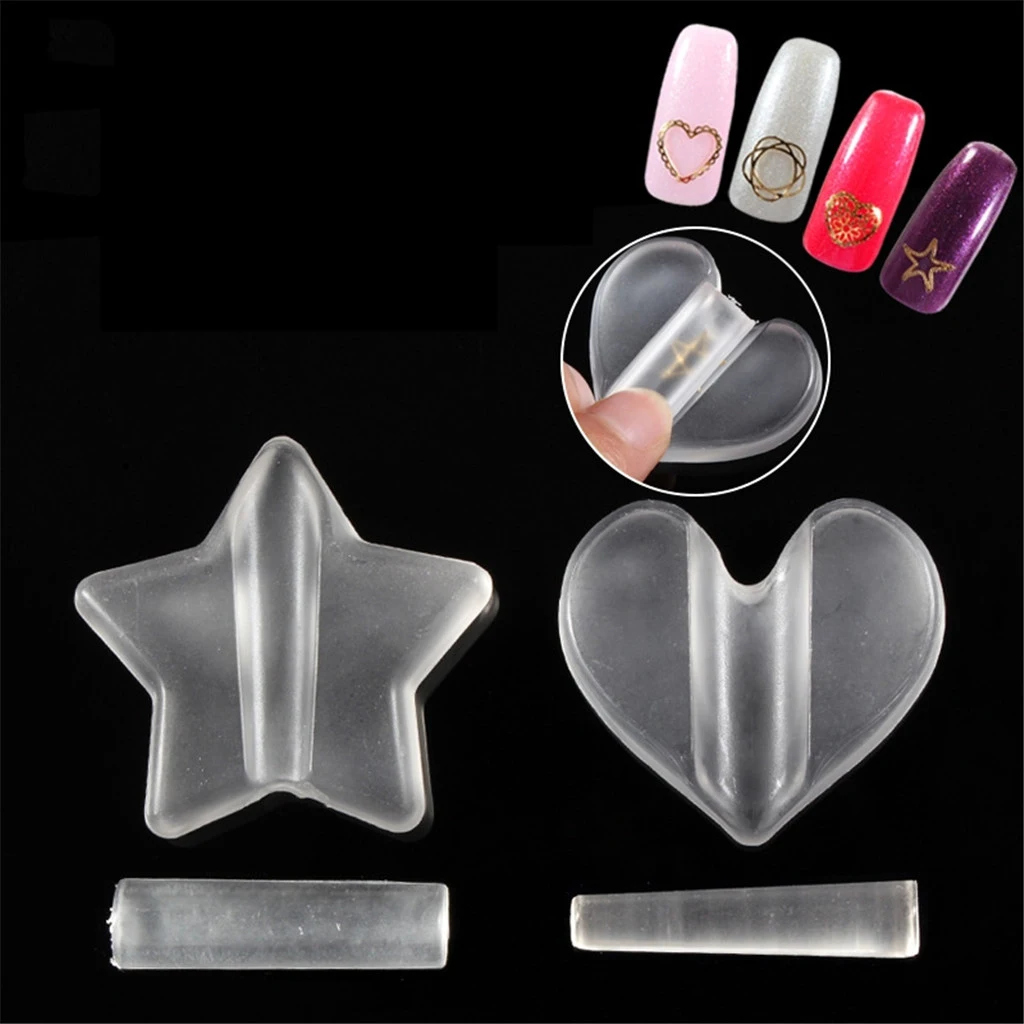 

2x Nail Art Heart+Star Shaped Mold Metal Studs Frameworks Curve Shaping Stick Tools Kit ( Clear )