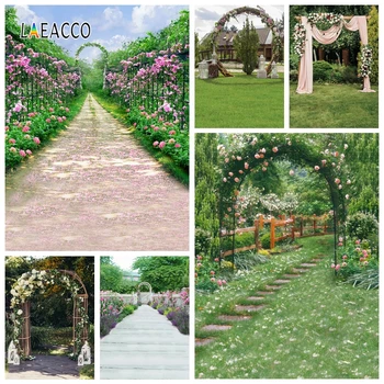 

Spring Scenic Backdrops Garden Grassland Blooming Peogola Photography Backgrounds Baby Portrait Photocall Wedding Photophone