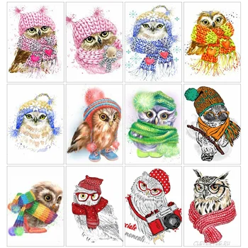 

Huacan 5d Diamond Painting Animal Mosaic Scarf Owl Embroidery Living Room Wall Decoration Diamond Art
