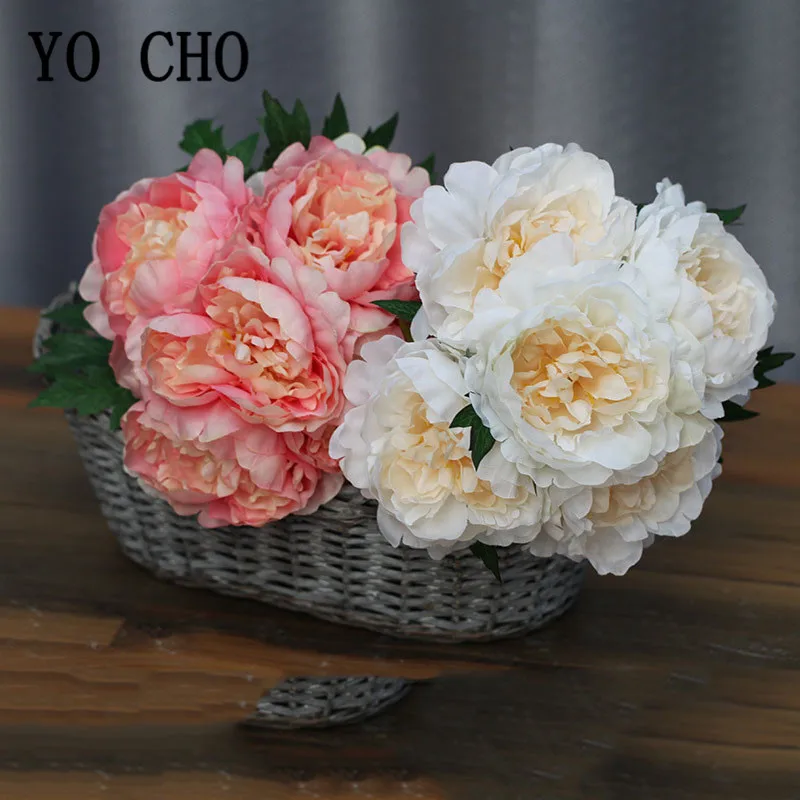 5 Heads White Peony Artificial Flowers Bouquet Silk Flores For Wedding