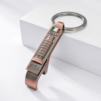 

Vicney Newest Italia Vintage Opener Keychain 3D Relief Leaning Tower of Pisa Key Chain Individuality Bar Opener key chain Ring