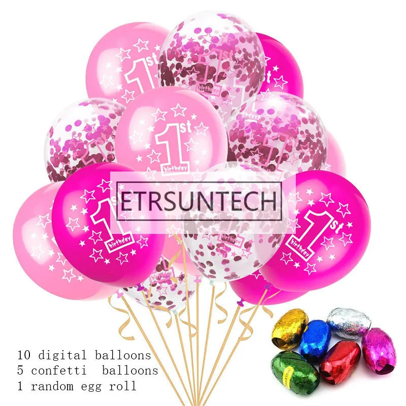 50 комплектов, Детские воздушные шары на день рождения, воздушные шары конфетти для мальчиков и девочек 1 год, аксессуары для дня рождения