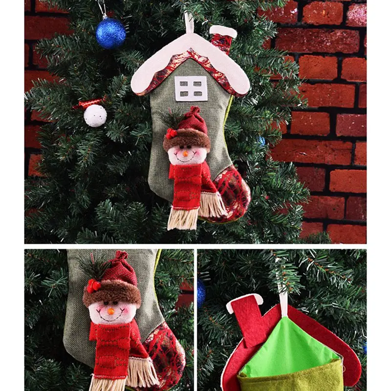 Christmas Stockings With Hanging Rope Three-dimensional Christmas Candy Bag Portable