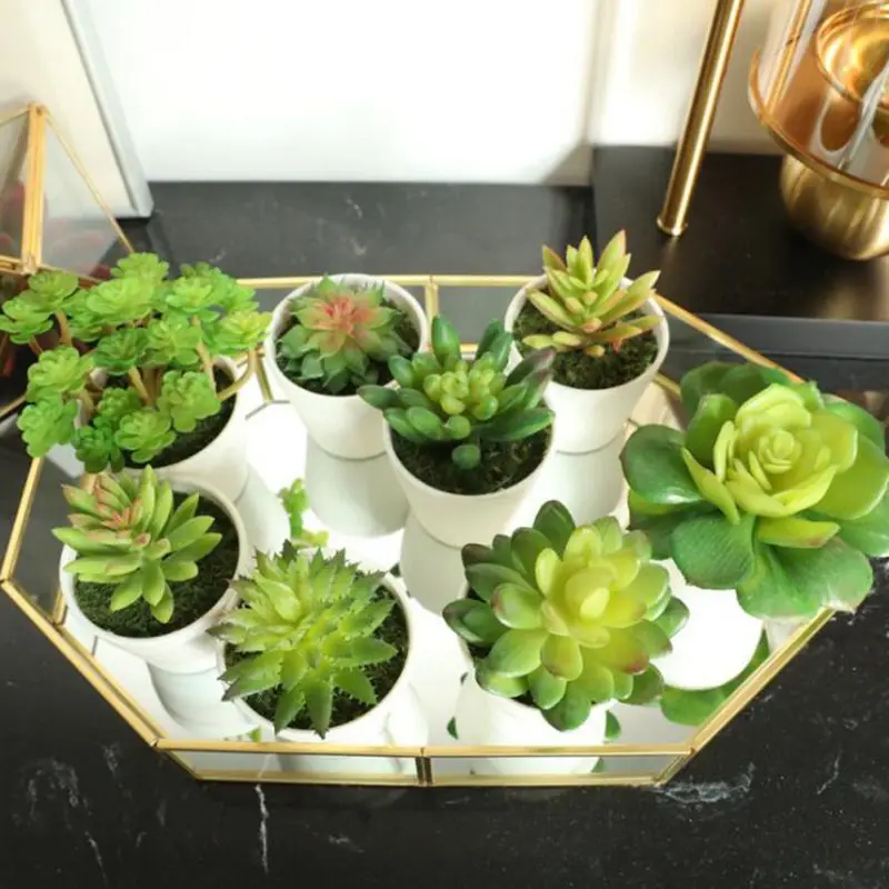 Искусственные мини растения яркий кактус суккулент с вазой для офисного стола домашние декоративные растения