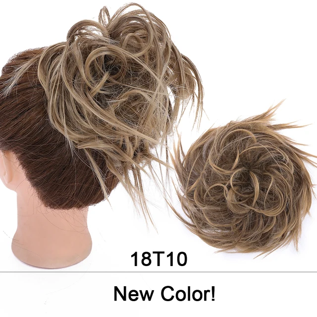 HAIRRO 80g Straight Donut Chignon Hairpieces Synthetic Ombre Elastic Updo Chignon Fluffy Messy Scrunchies Hair Bun For Women 18T10-45g