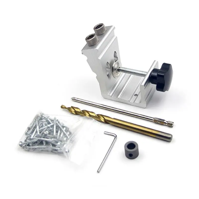 

Wood Dowel Hole Drilling Guide Jig Drill Bit Woodworking Positioner Locator Kit