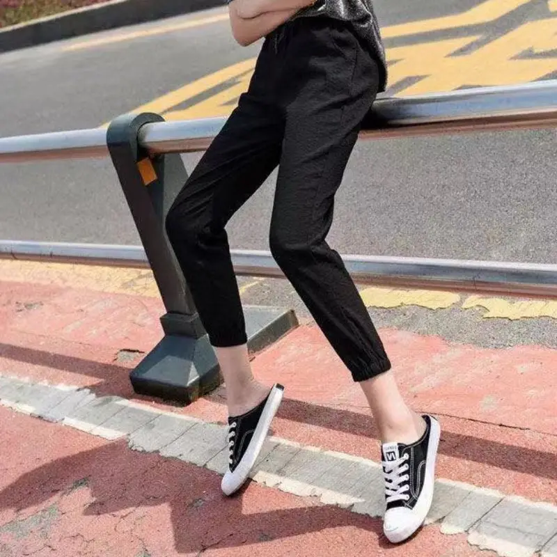 

2019 Women Pant Casual Spring Autumn Plus Size Long Trousers Solid Color Ladies Elastic Waist Linen Harem Pants