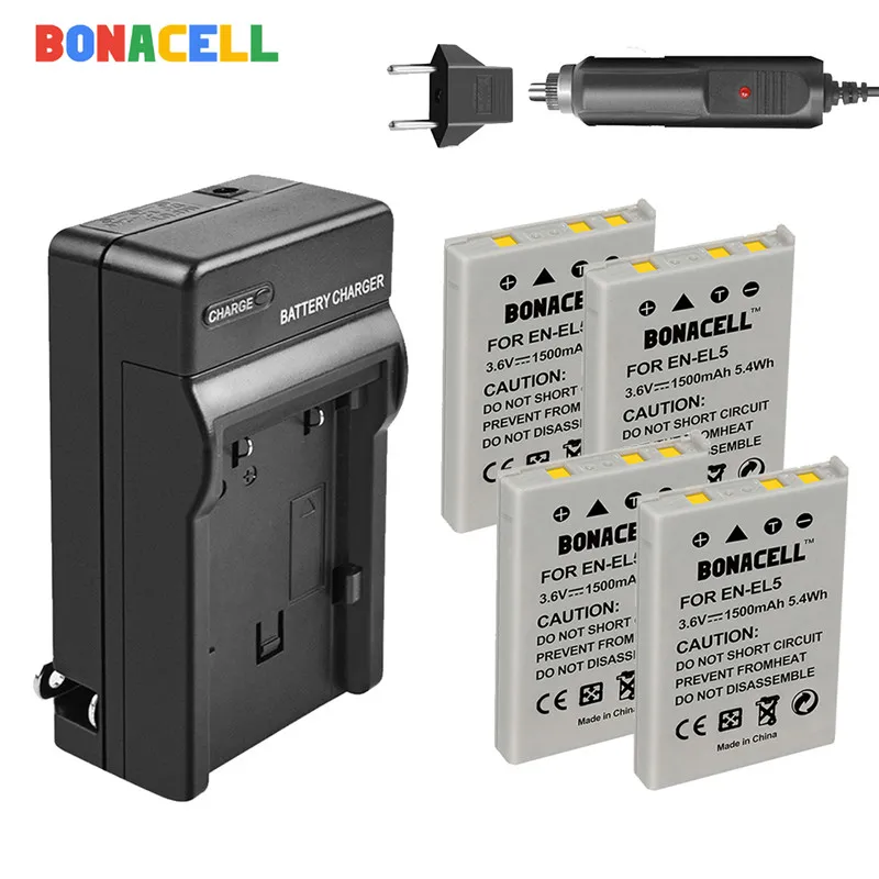 Bonacell 1500 мА/ч, EN-EL5 цифровой Камера Батарея+ Зарядное устройство для цифровой камеры Nikon Coolpix P4 P80 P90 P100 P500 P510 P520 P530 P5000 P5100 5200 - Цвет: 4 Battery Charger
