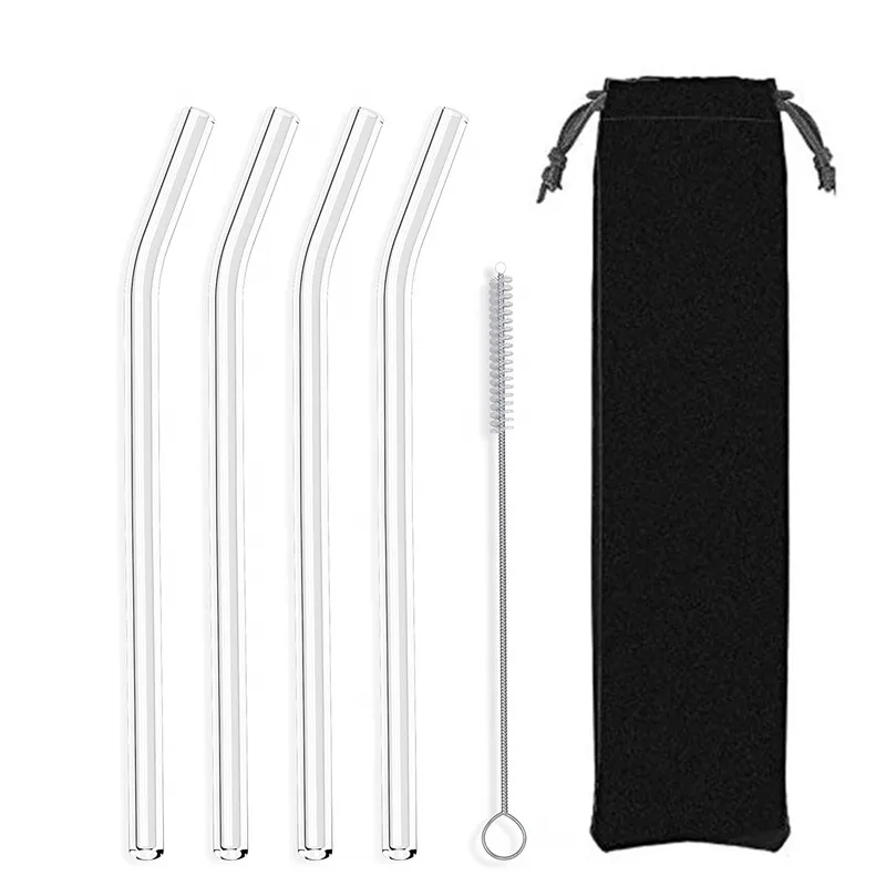 4pcs transparent bag 4 шт стеклянная соломинки многократного использования питьевая стеклянная трубка экологически чистая с чистящей щеткой события партия поддерживает поставки - Цвет: 4pcs transparent bag
