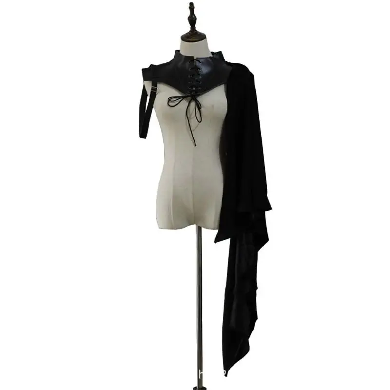 Medieval Black Cloak Single Shoulder Retro Cape Gothic Punk Party Anime Cosplay Costume oldier Top