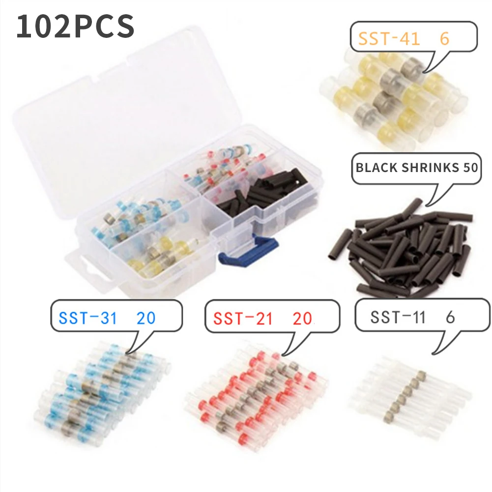

102pcs Lightweight Protective Heat Shrink Terminals Tube Electrical Solder Sleeve Waterproof Insulated Butt Wire Connector Kit