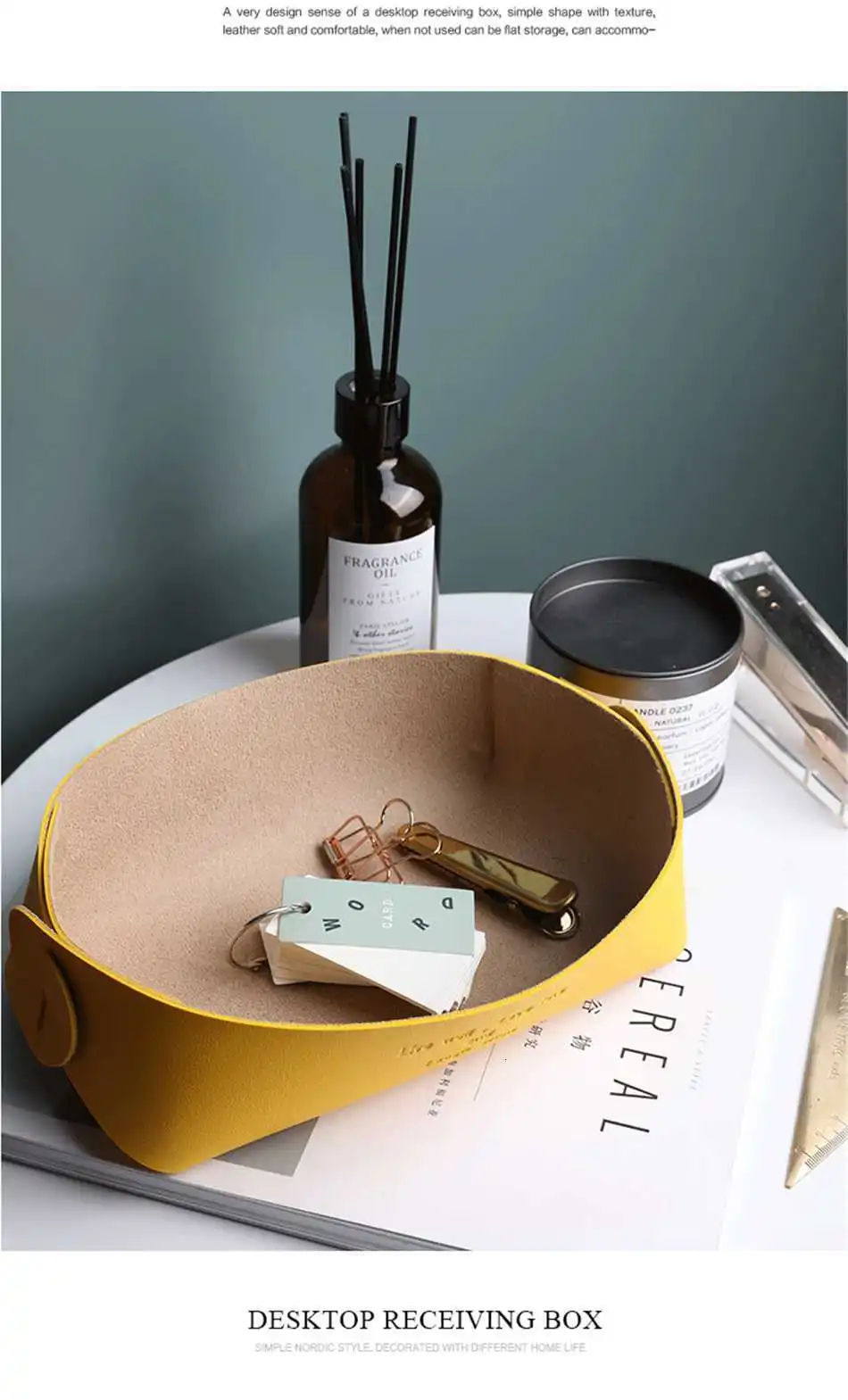 Newest Leather Desktop Receive Jewelry Box Storage Basket Key Sundries Cosmetics Serving Tray Housekeeping Organization 1pc