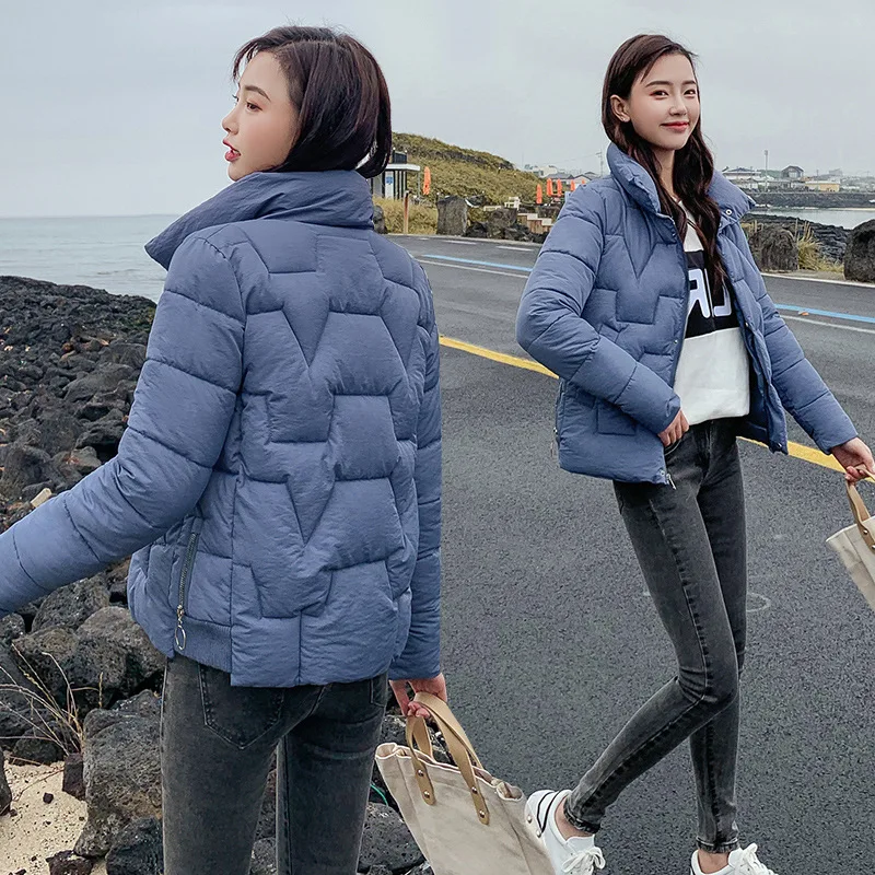 

Autumn & Winter New Style Korean-style 2019 Short-Style Slim Fit down Jacket Cotton-padded Clothes Women's Stand Collar Solid Co