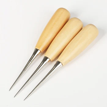 

Jiwuo 3pcs/Set Professional Leather Craft Wood Handle Awl Stitching Awl Sewing Leather Craft Tool Sewing Shoe Repair Accessories